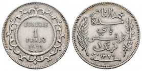 Túnez. 1 franco. 1911. París. A. (Km-238). Ag. 5,00 g. MBC+. Est...15,00.
