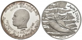 Túnez. 1 dinar. 1969. (Km-299). Ag. 20,10 g. PROOF. Est...30,00.