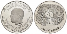 Túnez. 1 dinar. 1969. (Km-300). Ag. 21,12 g. PROOF. Est...35,00.