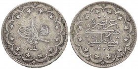 Turquía. Muhammad V. 10 kurush. 1327/9 (1917). (Km-772). Ag. 24,01 g. Estuvo en aro. MBC/MBC+. Est...25,00.