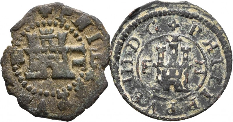 Lote de 2 monedas de 2 maravedís de Segovia de Felipe III. A EXAMINAR. BC+/MBC-....