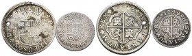 Lote de 2 monedas Monarquía Española, 1 real 1744 Madrid, 2 reales 1723 Segovia con agujero. A EXAMINAR. BC+/MBC. Est...25,00.