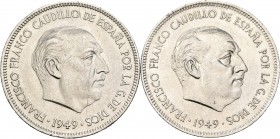 Lote de 2 monedas de 5 pesetas Estado Español 1949*49 y *50. A EXAMINAR. EBC+/SC-. Est...12,00.