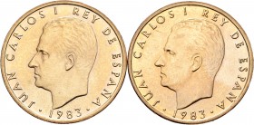 Juan Carlos I (1975-2014). Lote de 2 monedas de 100 pesetas 1983, con las flores de lis hacia arriba y hacia abajo. A EXAMINAR. SC. Est...30,00.