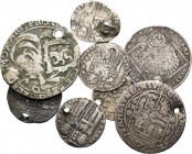 Lote de 8 piezas de plata mundiales, todas con agujeros (Alemania, Venecia, etc). A EXAMINAR. BC/BC+. Est...50,00.