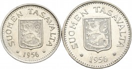 Finlandia. Serie de 2 monedas de plata acuñadas en 1956, de 100 y 200 Markkaa respectivamente. Km 41 y 42. A EXAMINAR. SC. Est...10,00.