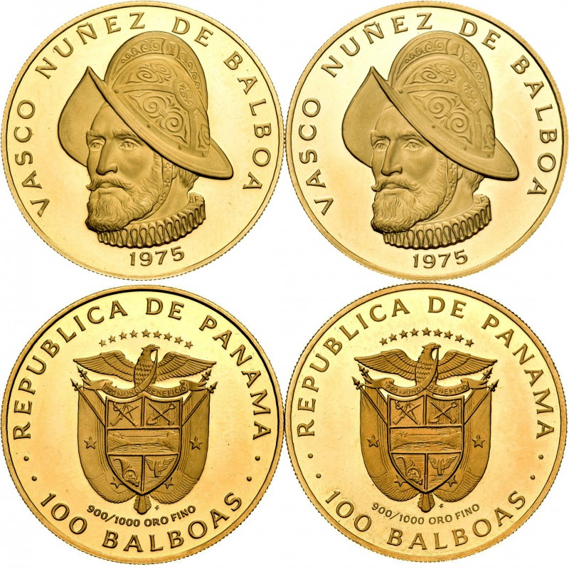 Panamá. Lote de 2 monedas de 100 balboas. 1975. (Km-41). Au. 16,31 g. V Centenar...