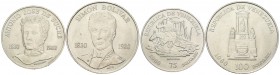 1980. Ag. Lote de 2 monedas de Venezuela 75 y 100 bolívares. 150 Aniversario de Simón Bolivar y Antonio José de Sucre. A EXAMINAR. SC. Est...35,00.