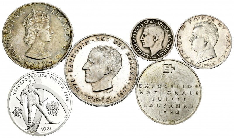 Lote de 6 monedas mundiales diferentes, todas acuñadas en plata. A EXAMINAR. BC+...