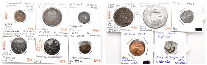 Lote heterogéneo con 11 monedas diferentes, incluye alguna moneda española, incl...