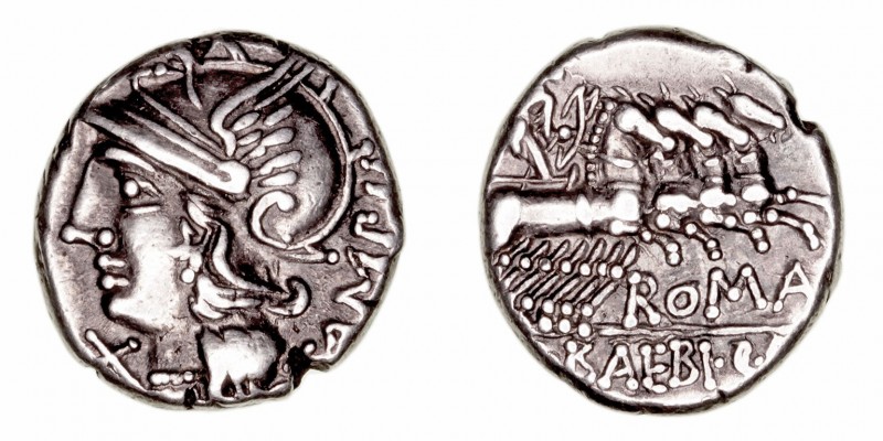 Baebia
Denario. AR. Roma. (137 a.C.). A/Cabeza de Roma a izq., delante X, detrá...