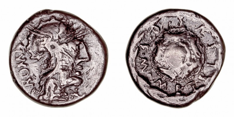 Caecilia
Denario. AR. Roma. (127 a.C.). Serie 3.11. A/Cabeza de Roma a der., de...