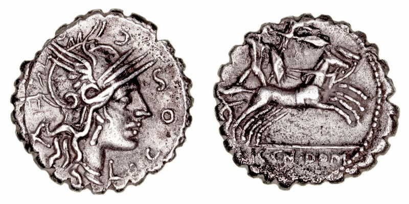 Cosconia
Denario. AR. (118 a.C.). A/Cabeza de Roma a der., detrás X, alrededor ...