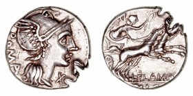 Flaminia
Denario. AR. Norte de Italia. (109-108 a.C.). A/Cabeza de Roma a der., delante X y detrás ROMA. R/Victoria con corona en biga a der., debajo...