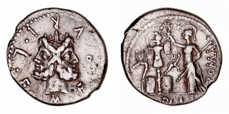 Furia
Denario. AR. (119 a.C.). A/Cabeza de Jano Bifonte, alrededor ley. R/Roma ...