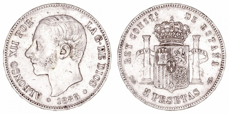 Alfonso XII
5 Pesetas. AR. 1885 *18-87 MSM. 24.91g. Cal.42. Algún golpecito y s...