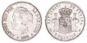 Alfonso XIII
5 Pesetas. AR. 1892 *18-92 PGM. 24.96g. Cal.19. Segunda estrella borrosa. BC+.