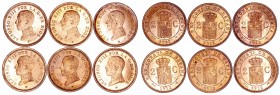 Alfonso XIII
2 Céntimos. AE. 1912 *12 PCV. Lote de 6 monedas. Cal.75. Muy bonitas piezas, conservan restos de brillo y suave pátina del tiempo. SC- a...