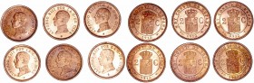 Alfonso XIII
2 Céntimos. AE. 1912 *12 PCV. Lote de 6 monedas. Cal.75. Muy bonitas piezas, conservan restos de brillo y pátina del tiempo. (EBC+).