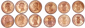 Alfonso XIII
Céntimo. AE. 1912 *2 PCV. Lote de 6 monedas. Cal.79. Muy bonitas piezas, conservan restos de brillo y suave pátina del tiempo. EBC+.
