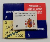Juan Carlos I
1000 Pesetas. AR. Lote de 5 monedas. 1995 JJ.OO. Atlanta (2), 1997 Cánovas del Castillo, 1998 XX Aniversario Constitución, 1999 JJ.OO. ...