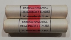Juan Carlos I
2 Pesetas. Aluminio. 1984. Lote de 2 cartuchos de la FNMT (total 100 monedas). SC.