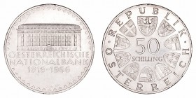 Austria 
50 Schilling. AR. 1966. 150º Aniversario del Banco Nacional. 20.01g. KM.2900. EBC/EBC+.