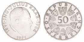 Austria 
50 Schilling. AR. 1971. Julius Raab. 20.08g. KM.2911. EBC+.