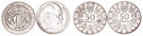 Austria 
50 Schilling. AR. 1970. Lote de 2 monedas. Universidad de Innsbruck y Karl Renner. EBC+ a EBC-.