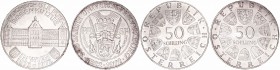 Austria 
50 Schilling. AR. 1972. Lote de 2 monedas. Universidad de Salzburgo y Bodenkultur. EBC+ a EBC.