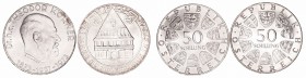Austria 
50 Schilling. AR. 1973. Lote de 2 monedas. Bummerlhaus y Theodor Korner. SC- a EBC+.
