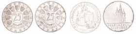 Austria 
25 Schilling. AR. Lote de 2 monedas. 1957 y 1961. MBC+.