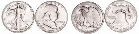 Estados Unidos 
1/2 Dólar. AR. Lote de 2 monedas. 1945 S y 1952 D. MBC a MBC-.