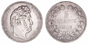 Francia Luis Felipe I
5 Francos. AR. 1846 K. 24.81g. KM.749.7. MBC-.