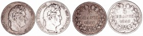Francia Luis Felipe I
5 Francos. AR. Lote de 2 monedas. 1834 B y 1838 K. KM.749.2. BC+ a BC-.
