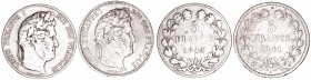 Francia Luis Felipe I
5 Francos. AR. Lote de 2 monedas. 1841 W y 1845 W. KM.749.13. MBC- a BC.