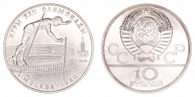 Rusia 
10 Rublos. AR. 1980. JJ.OO. Moscú. 33.50g. Y.161. EBC.
