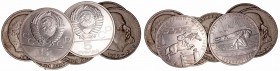 Rusia 
AE. Lote de 7 monedas. Rublo 1970 (5) y 5 Rublos 1978 Hípica y Atletismo. MBC+ a BC.