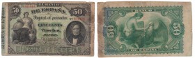 Banco de España
50 Pesetas. 1 enero 1884. Juan Álvarez Mendizábal. ED.283. Reparado, sobre todo el margen derecho. Escaso. (BC-).
