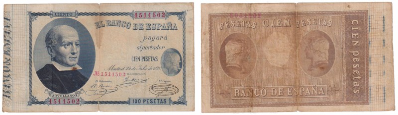 Banco de España
100 Pesetas. 24 Julio 1893. Jovellanos. ED.302. Rotura en doble...