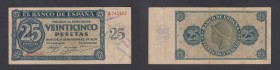 Estado Español, Banco de España
25 Pesetas. Burgos, 21 noviembre 1936. Serie A. Doblado en ocho partes. ED.419. MBC-/BC+.