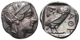 Attica, Athens AR Tetradrachm. Circa 454-404 BC. Helmeted head of Athena right / Owl standing right, head facing; olive sprig and crescent behind; AQE...