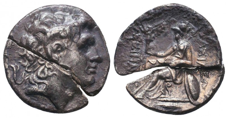 Kings of Thrace . Lysimachos (305-281 BC). AR Tetradrachm, lovely coin but cut i...