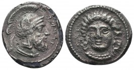 Cilicia, Tarsos AR Stater. Datames, Satrap of Cilicia and Cappadocia. Circa 384-362 BC. Female head (of Arethusa?) facing slightly left / Bearded male...