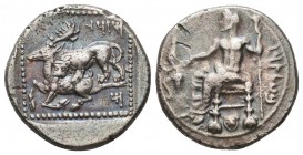 CILICIA. Tarsus. Mazaeus, as Satrap (361-328 BC). AR stater. Ba'altars seated left, holding lotus-tipped scepter in extended right hand, left hand hol...