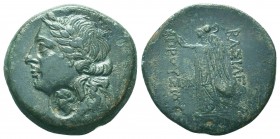 BITHYNIA. Prusias I (238-183 B.C.). AE, ca. 238-183 B.C.
SNGCop-625; BMC-13.209,3. Laureate head of Apollo left; Reverse: Helmeted Athena-Nike standin...