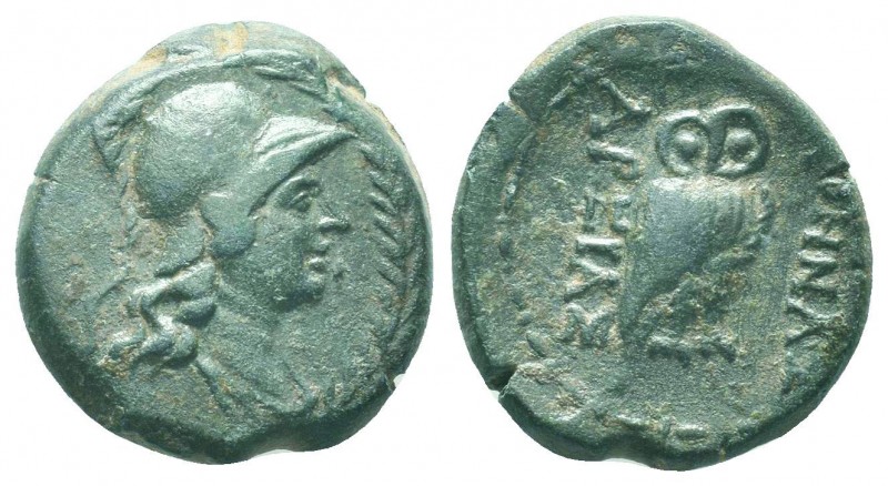 MYSIA. Pergamon. Ae (Circa 133-27 BC).
Obv: Helmeted head of Athena right within...