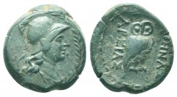 MYSIA. Pergamon. Ae (Circa 133-27 BC).
Obv: Helmeted head of Athena right within wreath.
Rev: AΘHNAΣ / APEIAΣ.
Owl standing right, head facing.

Condi...