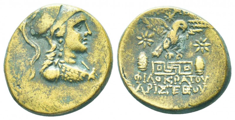 Phrygia, Apameia, c. 88-40 BC. Æ. Philokratos, son of Aristeos, magistrate. Helm...