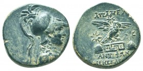 PHRYGIA, Apameia. Circa 100-50 BC. Æ Antiphon, son of Menekleos, magistrate. Helmeted bust of Athena right / Eagle flying slightly right; stars around...